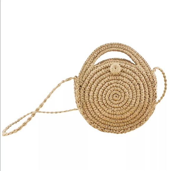 🌴ISLAND TIME🌴TAN ROUND STRAW CROSSBODY HANDBAG - Picture 6 of 8